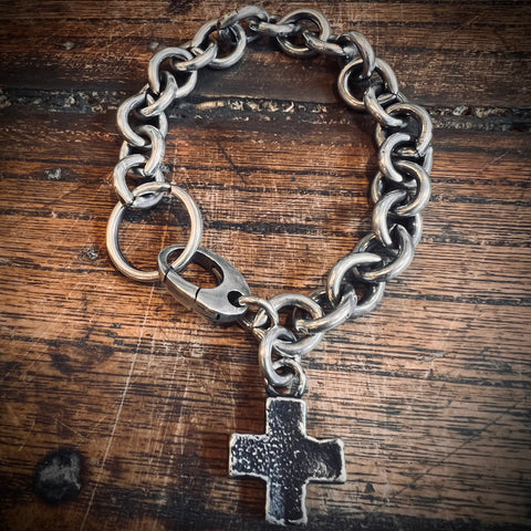 Sterling Silver Industrial Cross Bracelet