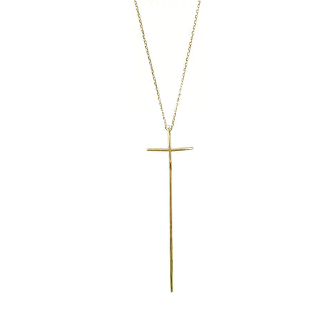 14k Gold Sabre Cross Necklace