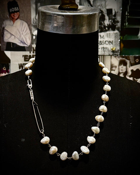 Safety Pin Pearl Chain Necklace