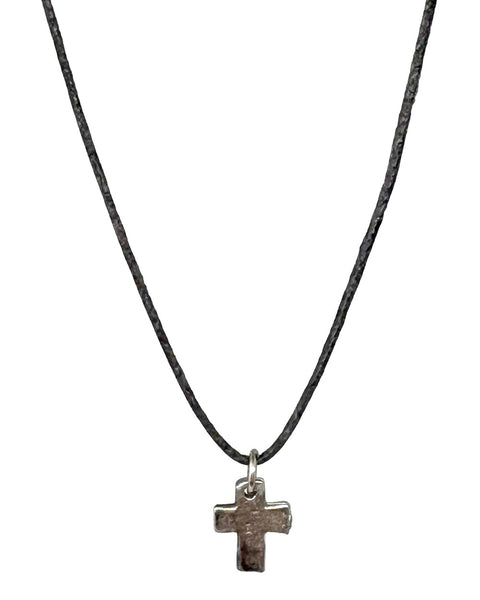 Tiny Pewter Rustic Cross Necklace