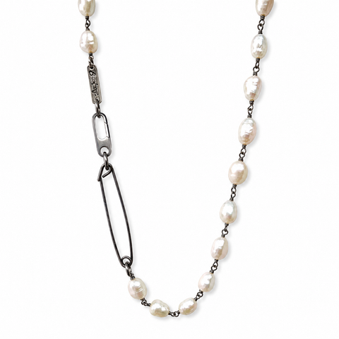 Safety Pin Pearl Chain Necklace