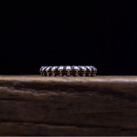 Stacking Skull Sterling Silver Band Ring | Demetri Band of Skulls Ring-Ring