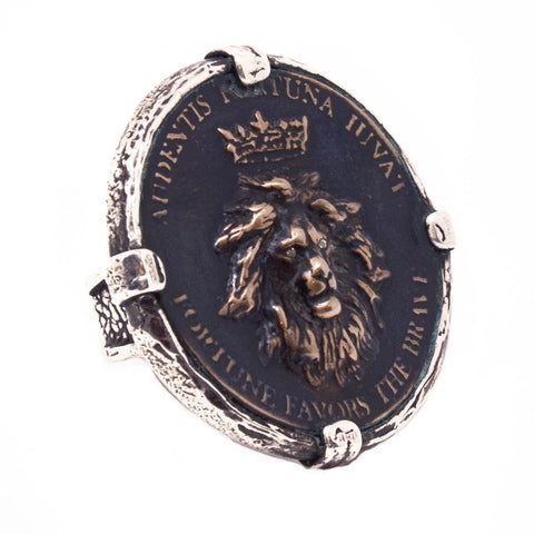 Sterling Silver Diamond Ring | King Lion Designer Jewellery Coin Ring-Ring