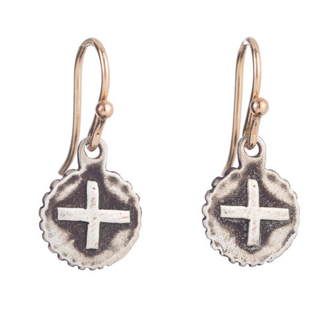 Solid Sterling Cross Coin Earrings | Womens Earrings Silver-Earring